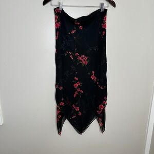 Up Front Women's Black Floral Handkerchief Hem Sheer Midi‎ Skirt M Vintage Y2K